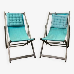 Lot De 2 Chaises Longues Bleues