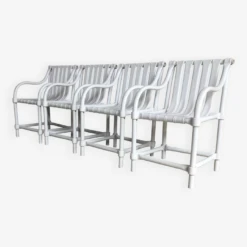 Ensemble De 4 Fauteuils De Jardin Hugonet En Plastique Blanc - Made In France Design 1970